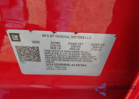 2020 Chevrolet Sonic Fwd Lt from USA, damaged, VIN 1G1JD5SB9L4140784